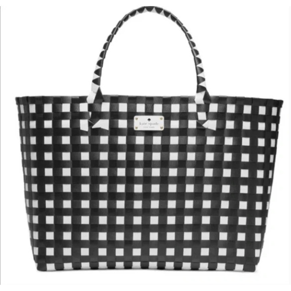 kate spade Bags Kate Spade Black White Basket Weave Woven Totebeach